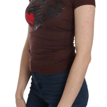 Exte Brown Hearts Short Sleeve Casual T-shirt Top