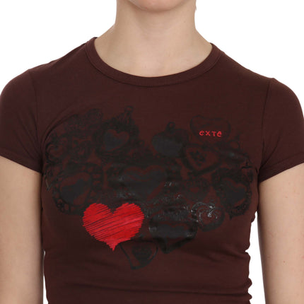 Exte Brown Hearts Short Sleeve Casual T-shirt Top