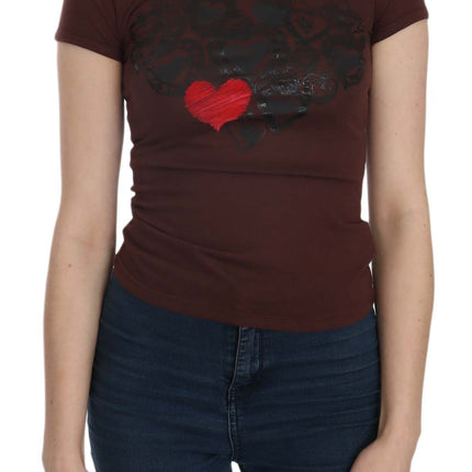 Exte Brown Hearts Short Sleeve Casual T-shirt Top
