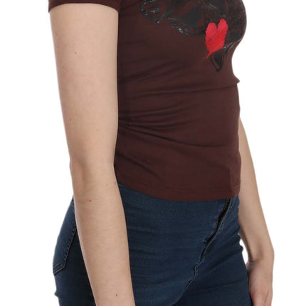 Exte Brown Hearts Short Sleeve Casual T-shirt Top