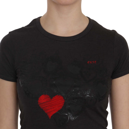 Exte Black Hearts Print Short Sleeve Casual Shirt Top