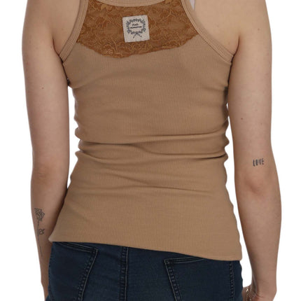 PINK MEMORIES Beige Sleeveless Spaghetti Strap Tank Blouse
