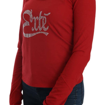Exte Red Crystal Embellished Long Sleeve Blouse