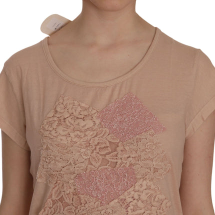 PINK MEMORIES Pink Lace Short Sleeve Shift Mini Dress