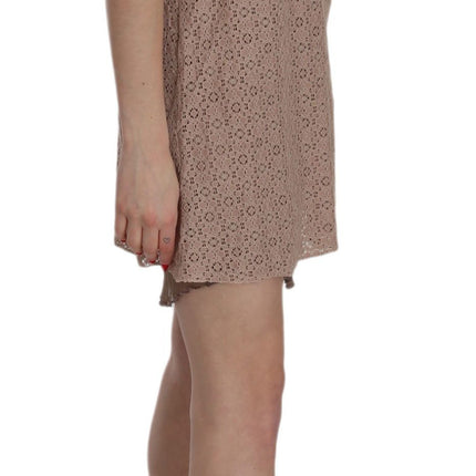 PINK MEMORIES Beige Spaghetti Strap A-line Mini Cotton Dress