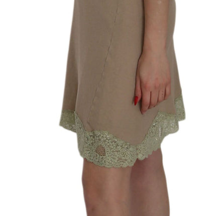 PINK MEMORIES Beige Lace Spaghetti Strap Mini Cotton Dress