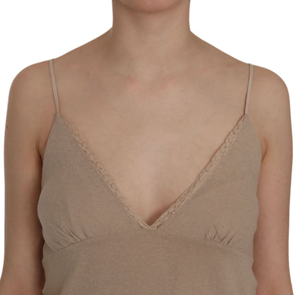 PINK MEMORIES Beige Lace Spaghetti Strap Mini Cotton Dress