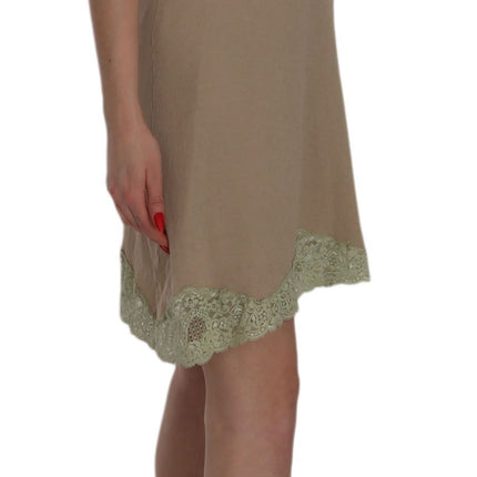 PINK MEMORIES Beige Lace Spaghetti Strap Mini Cotton Dress