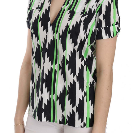 Costume National Multi Color Plunging Top Blouse