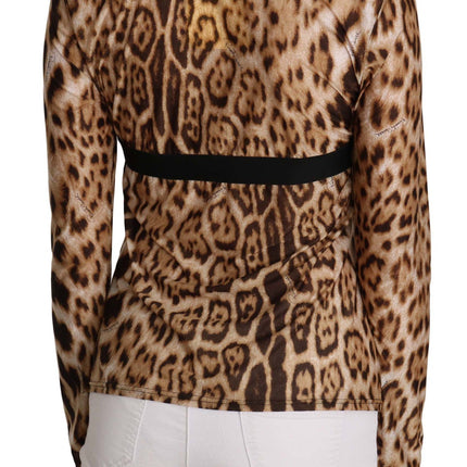 Roberto Cavalli Brown Round Neck Leopard Women Top Blouse