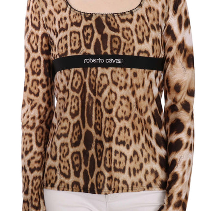 Roberto Cavalli Brown Round Neck Leopard Women Top Blouse
