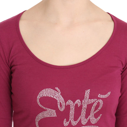 Pink Exte Crystal Embellished Long Sleeve Top