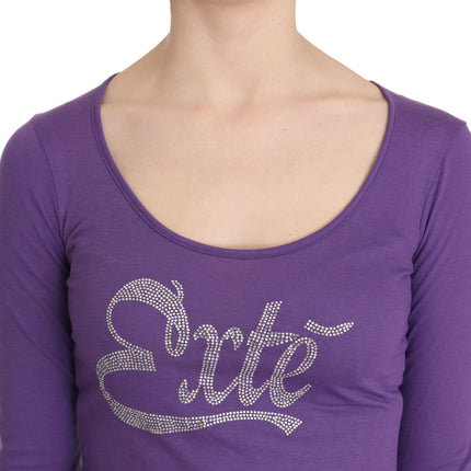 Purple Exte Crystal Embellished Long Sleeve Top Blouse