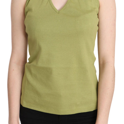 GF Ferre Green Halter Cotton Sleeveless Casual Tank Top Blouse