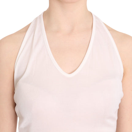 GF Ferre White Halter Cotton Sleeveless Casual Tank Top Blouse