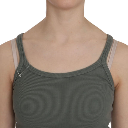 PINK MEMORIES Green Spaghetti Strap Slim Fit Casual Tank Top Blouse