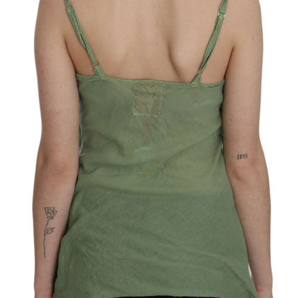 PINK MEMORIES Green Silk Spaghetti Strap Tank Top Blouse