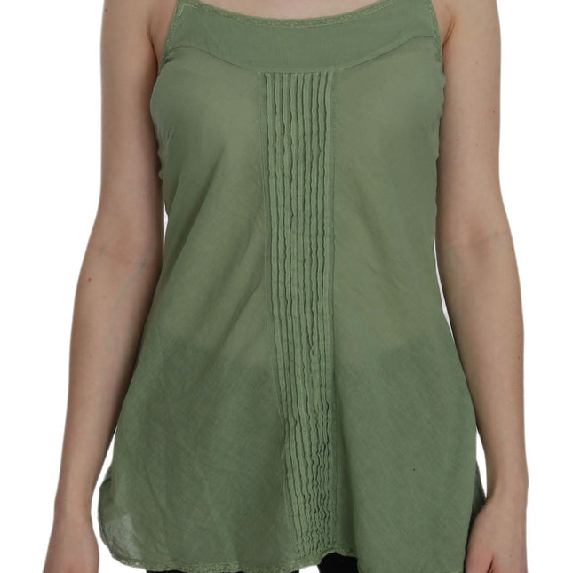 PINK MEMORIES Green Silk Spaghetti Strap Tank Top Blouse