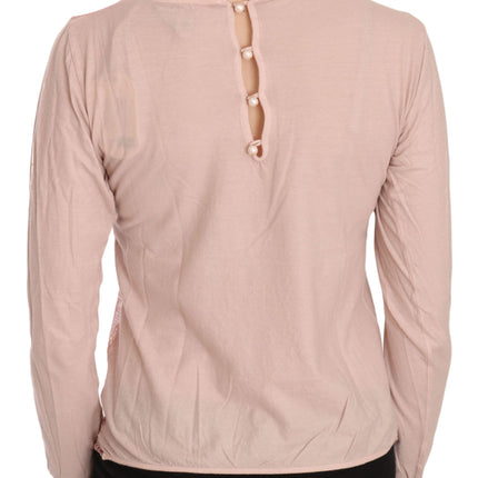 PINK MEMORIES Pink Lace See Through Long Sleeve Top Blouse