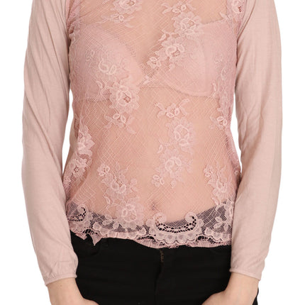 PINK MEMORIES Pink Lace See Through Long Sleeve Top Blouse