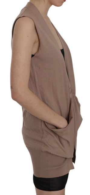 PINK MEMORIES Brown 100% Cotton Sleeveless Cardigan Top Vest