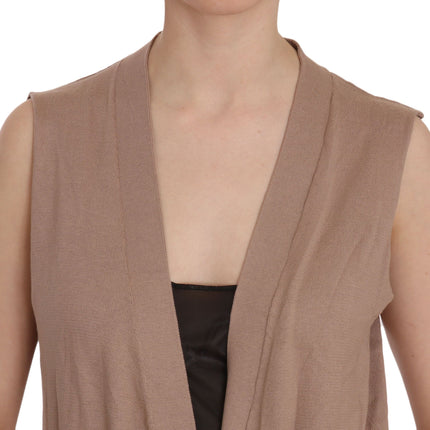 PINK MEMORIES Brown 100% Cotton Sleeveless Cardigan Top Vest
