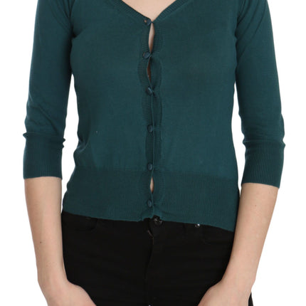 PINK MEMORIES Blue Green Cotton 3/4 Sleeve Cardigan Top Blouse