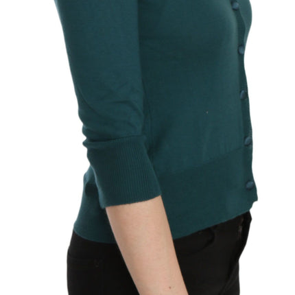 PINK MEMORIES Blue Green Cotton 3/4 Sleeve Cardigan Top Blouse