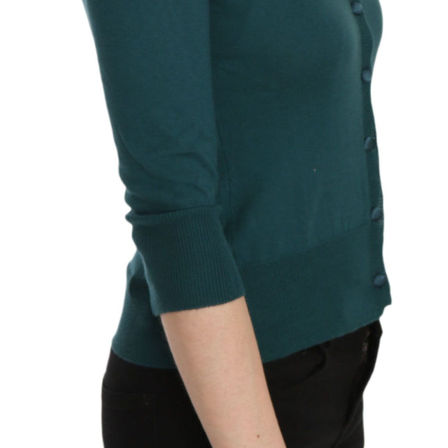 PINK MEMORIES Blue Green Cotton 3/4 Sleeve Cardigan Top Blouse