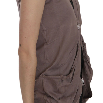 PINK MEMORIES Brown 100% Cotton Sleeveless Cardigan Top Vest