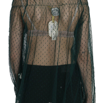 PINK MEMORIES Green Mesh See Through Long Sleeve Top Blouse