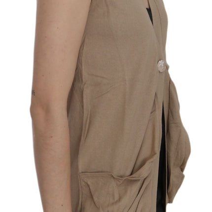 PINK MEMORIES Brown 100% Cotton Sleeveless Cardigan Top Vest