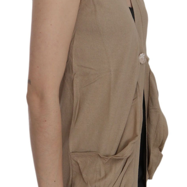 PINK MEMORIES Brown 100% Cotton Sleeveless Cardigan Top Vest