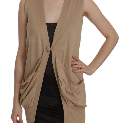 PINK MEMORIES Brown 100% Cotton Sleeveless Cardigan Top Vest