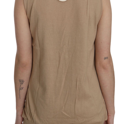 PINK MEMORIES Brown 100% Cotton Sleeveless Cardigan Top Vest