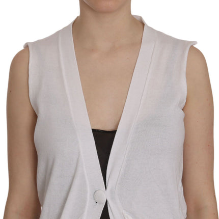PINK MEMORIES White 100% Cotton Sleeveless Cardigan Top Vest