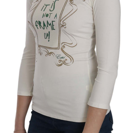 Exte White Printed Turtle Neck 3/4 Sleeve Top Cotton Blouse