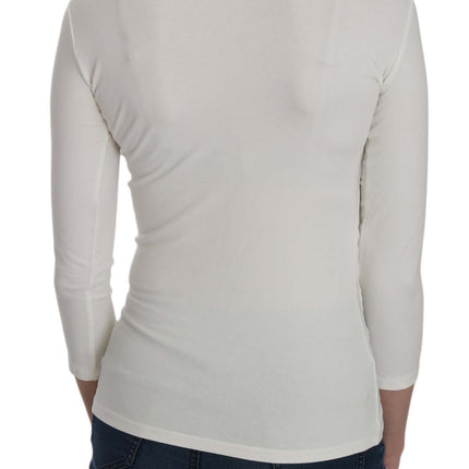 Exte White Printed Turtle Neck 3/4 Sleeve Top Cotton Blouse