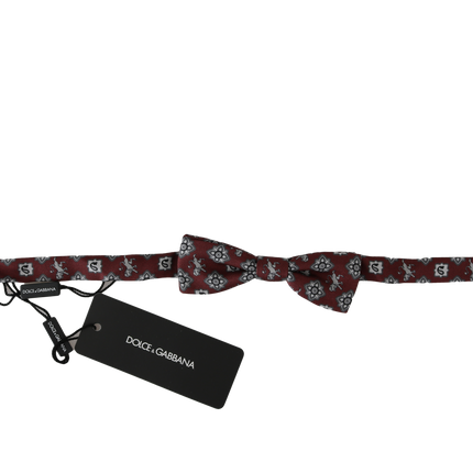 Dolce & Gabbana Men Bordeaux Maroon Lion Silk Adjustable Neck Bow Tie