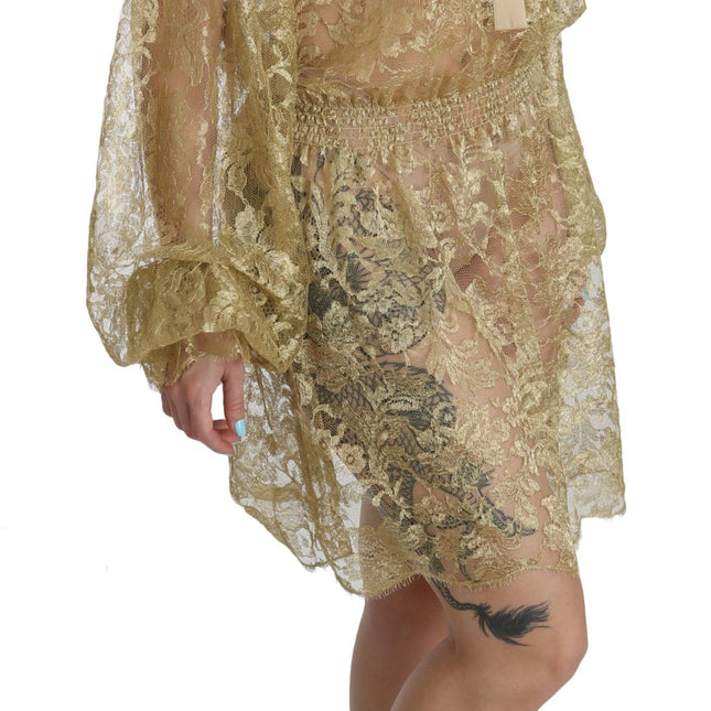 Dolce & Gabbana Gold Lace See Through A-Line Knee Length Dress