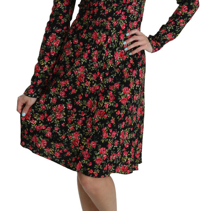 Dolce & Gabbana Black Floral Longsleeve Knee Length Dress