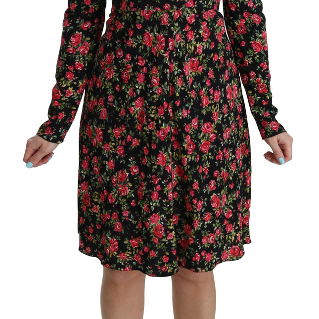Dolce & Gabbana Black Floral Longsleeve Knee Length Dress