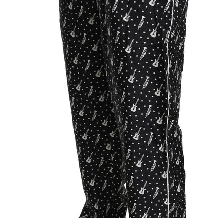 Dolce & Gabbana Silk Black Musical Instrument Trouser Pants