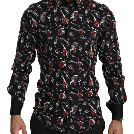 Dolce & Gabbana Black Musical Instrument Slim fit Shirt