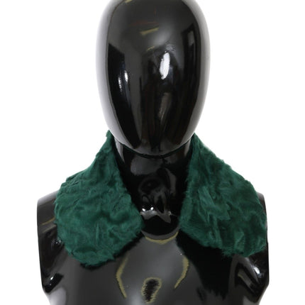 Dolce & Gabbana Green Fur Shoulder Collar Wrap Lambskin Scarf