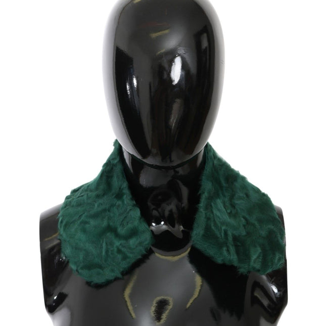 Dolce & Gabbana Green Fur Shoulder Collar Wrap Lambskin Scarf