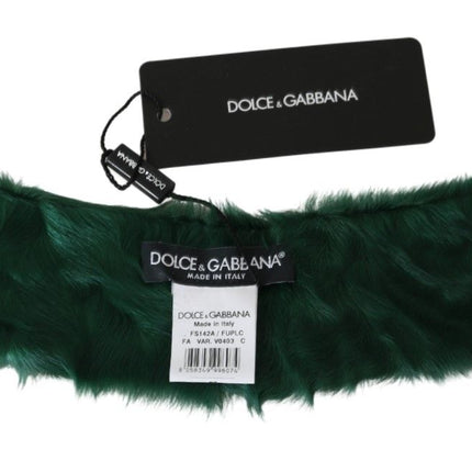 Dolce & Gabbana Green Fur Neck Collar Wrap Lambskin Scarf