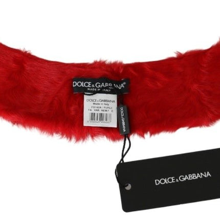 Dolce & Gabbana Red Fur Neck Collar Wrap Lambskin Scarf