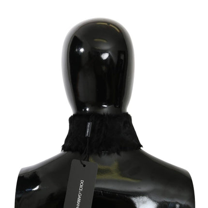 Dolce & Gabbana Black Fur Neck Collar Wrap Lambskin Scarf