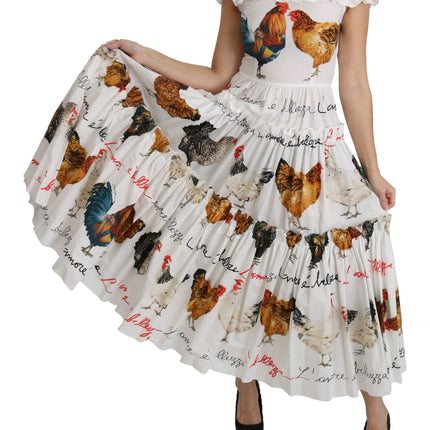 Dolce & Gabbana White Rooster Sheath Midi Cotton Dress